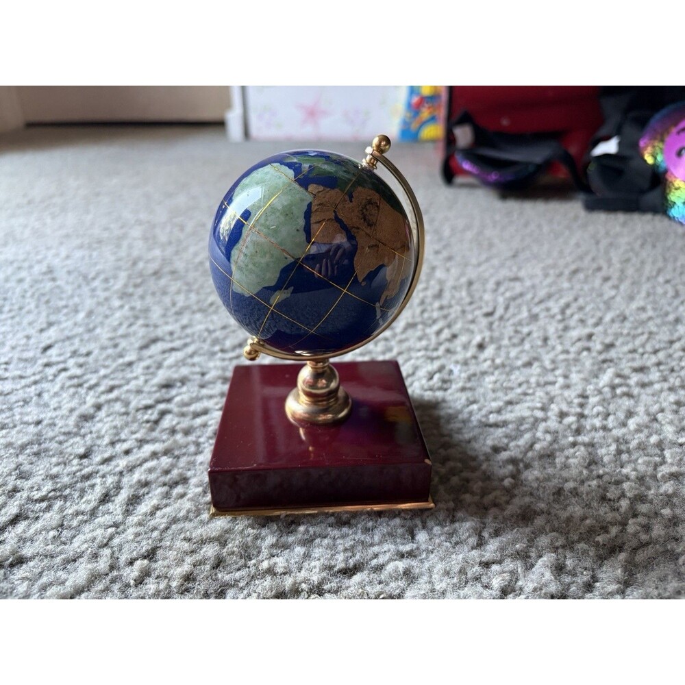VTG. Blue Lapis Glass World Globe with Semi Precious Gemstones